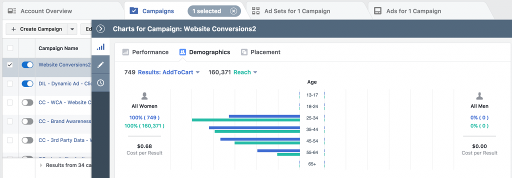 facebook ads manager view chart